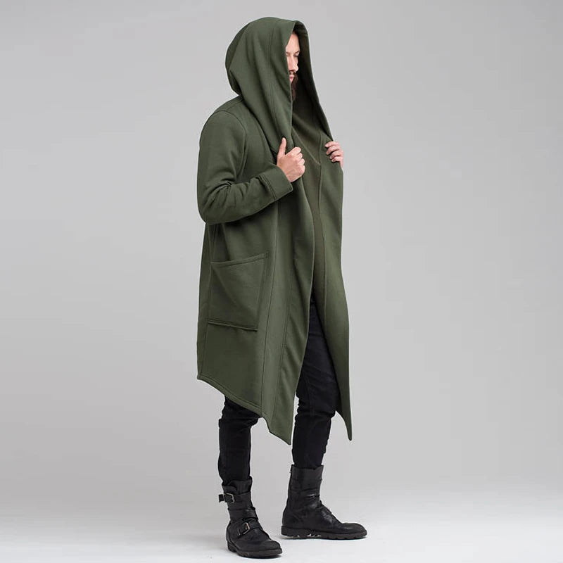 Men's Winter Hooded Cardigan Trench Coat Streetwear Solid Color