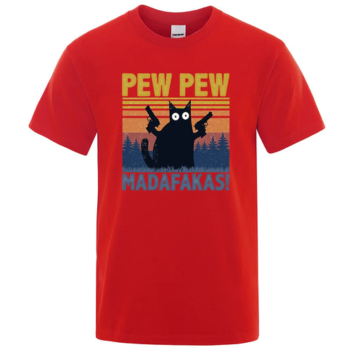 Pew Pew Madafakas Tshirt Men Short Sleeve Novelty Funny Cat T Shirt
