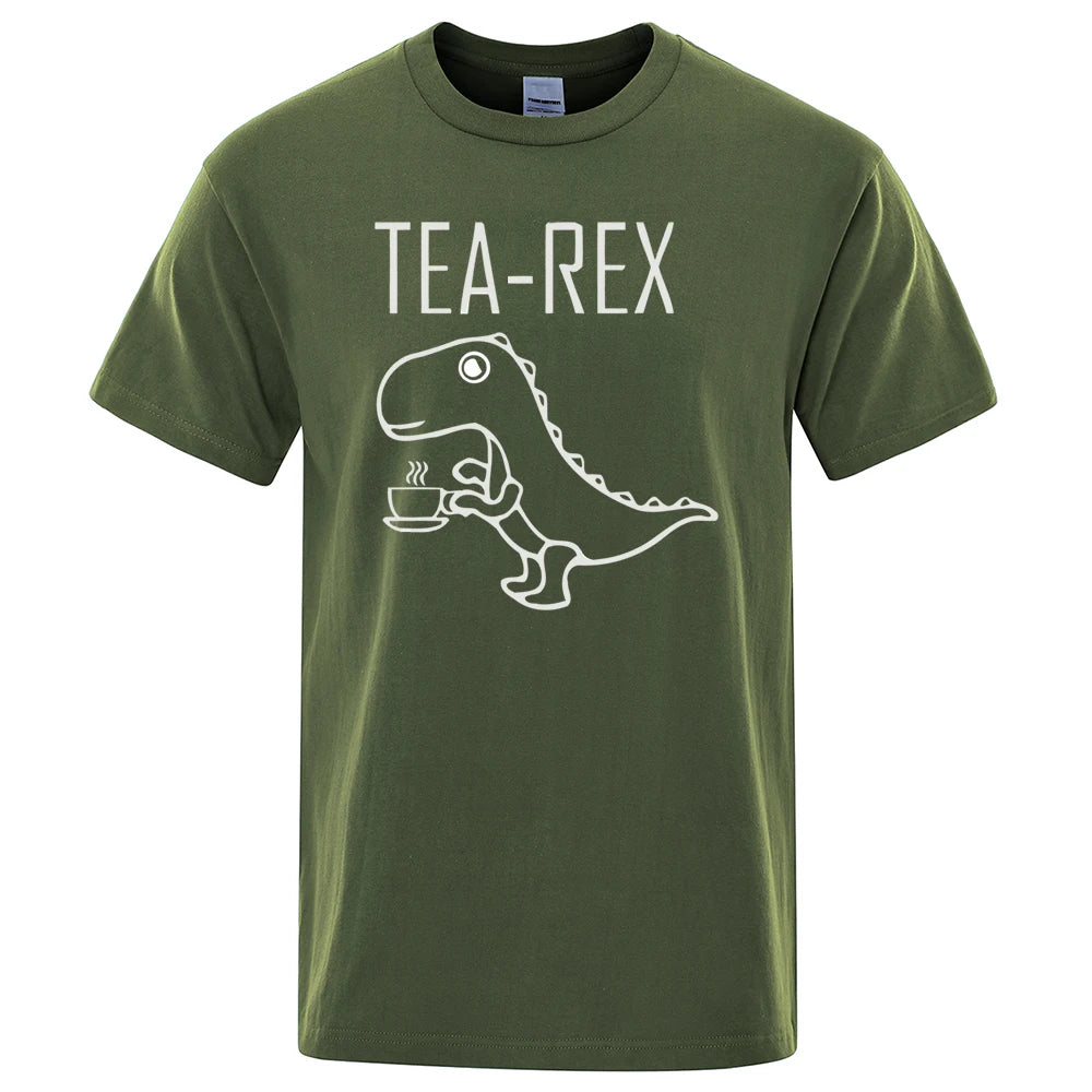 Men Women T-Shirts Tea Rex Funny Dinosaur Drink Coffee T Shirts