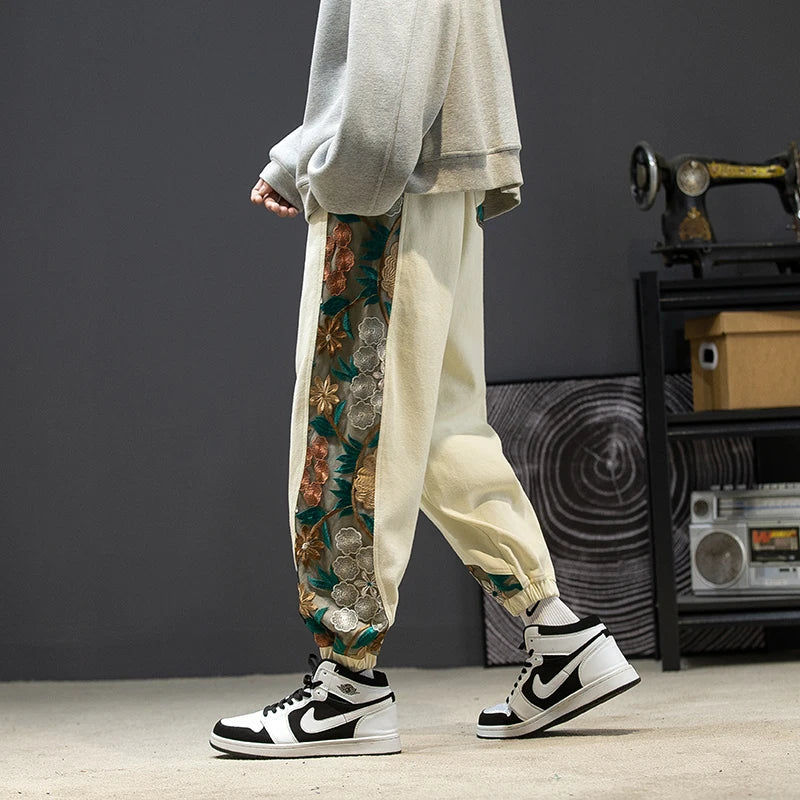 Spring Autumn Fashion Plus Size Casual Pants Men Clothing Embroidery