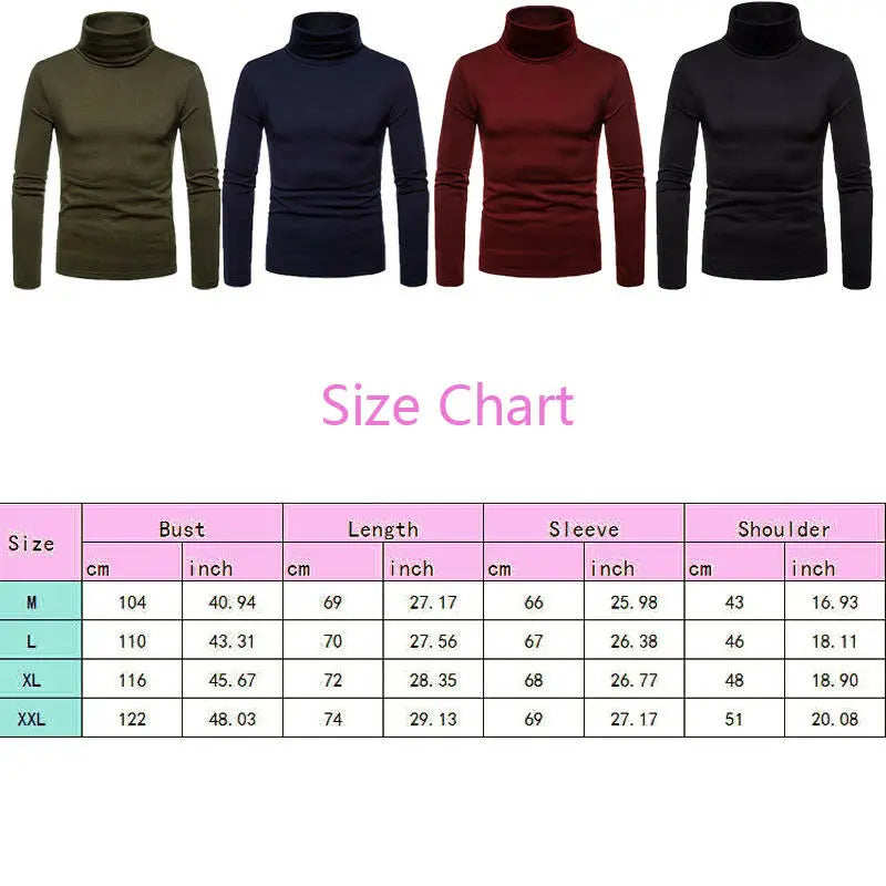 Autumn Winter Mens Turtleneck Sweaters Casual Thermal Long Sleeve Slim
