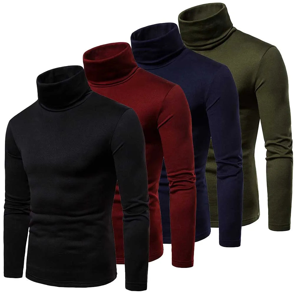 Autumn Winter Mens Turtleneck Sweaters Casual Thermal Long Sleeve Slim
