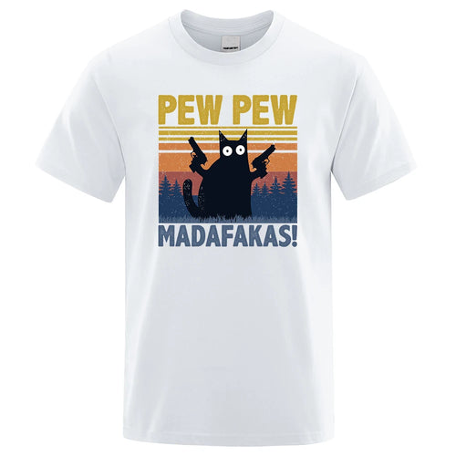 Pew Pew Madafakas Tshirt Men Short Sleeve Novelty Funny Cat T Shirt
