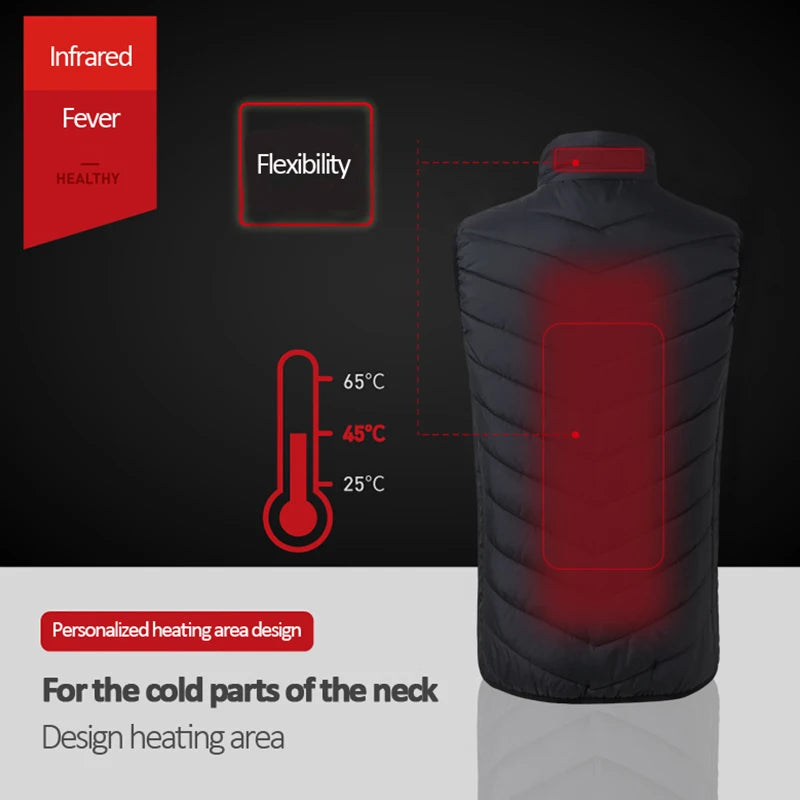 Men USB Infrared 17 Heating Areas Vest Jacket Men Winter Electric