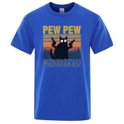 Pew Pew Madafakas Tshirt Men Short Sleeve Novelty Funny Cat T Shirt