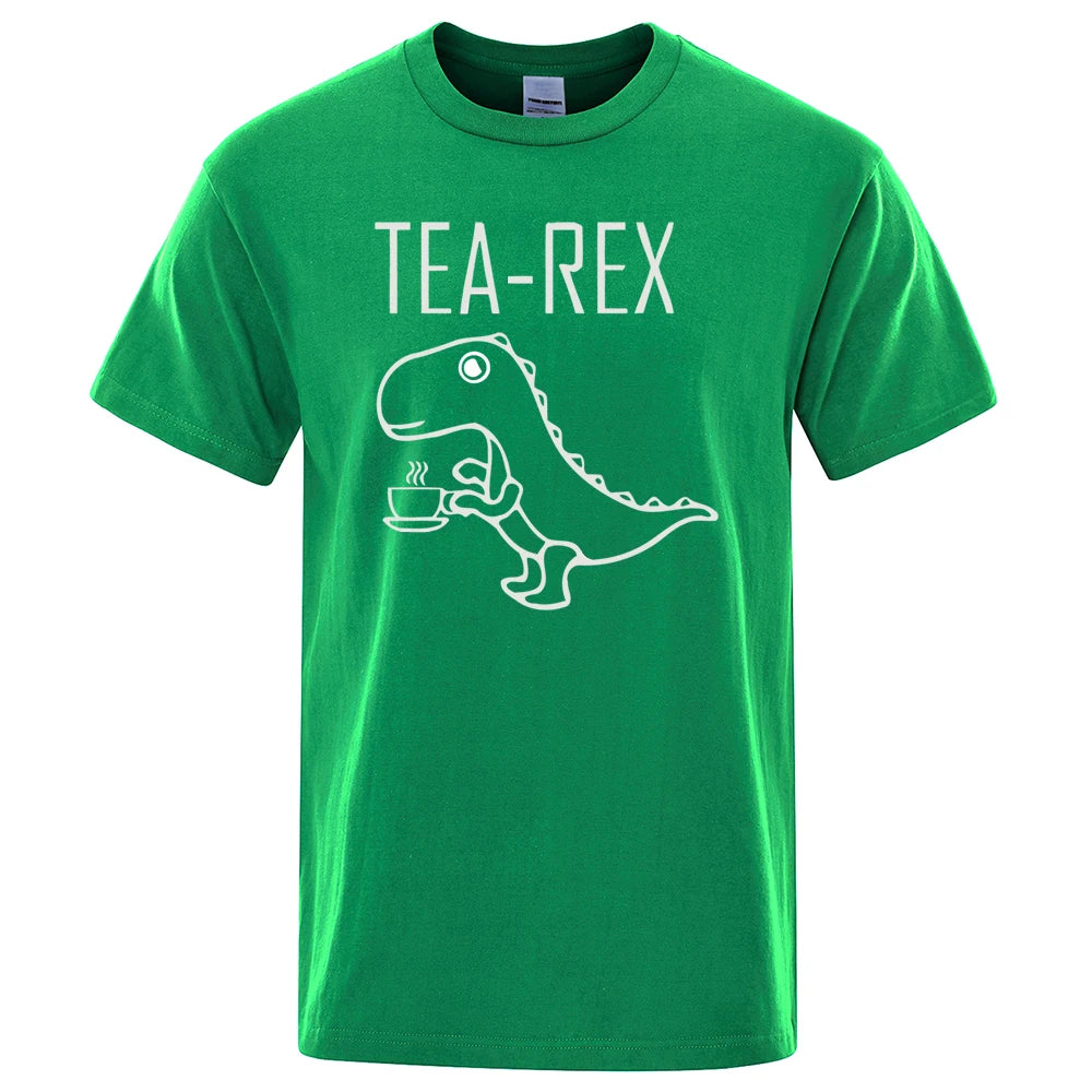 Men Women T-Shirts Tea Rex Funny Dinosaur Drink Coffee T Shirts
