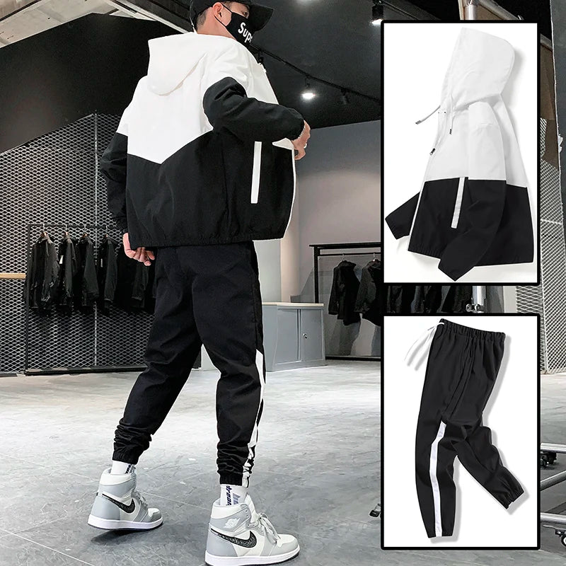 Men Tracksuit Casual Joggers Hooded Sportswear Jackets And Pants 2