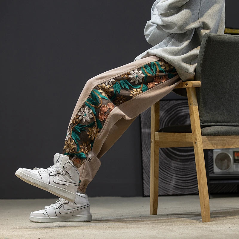 Spring Autumn Fashion Plus Size Casual Pants Men Clothing Embroidery