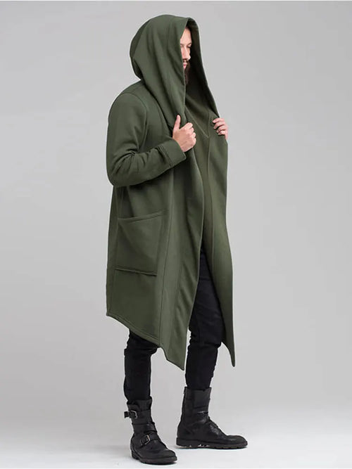 Men's Winter Hooded Cardigan Trench Coat Streetwear Solid Color
