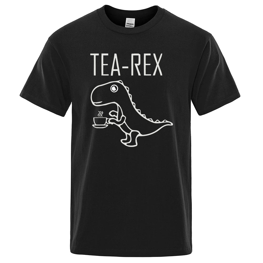 Men Women T-Shirts Tea Rex Funny Dinosaur Drink Coffee T Shirts