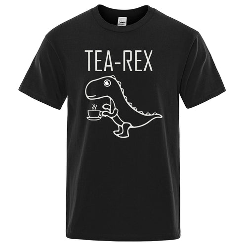 Men Women T-Shirts Tea Rex Funny Dinosaur Drink Coffee T Shirts