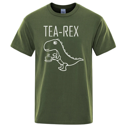 Men Women T-Shirts Tea Rex Funny Dinosaur Drink Coffee T Shirts