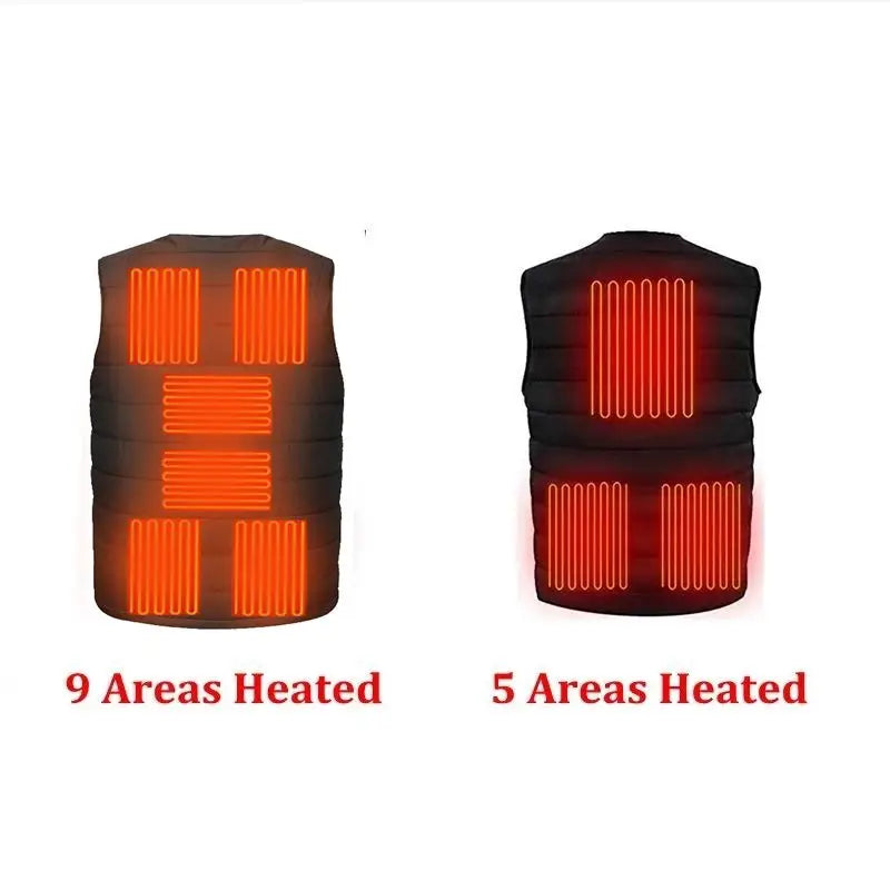 Men Autumn winter Smart heating Cotton Vest 9 area Heated V neck vest