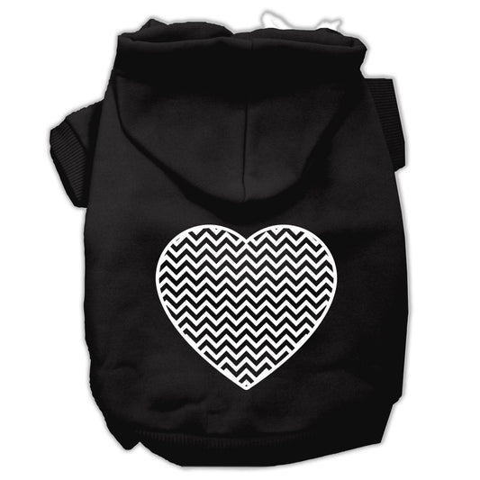 Chevron Heart Screen Print Dog Pet Hoodies - Black, Extra Small