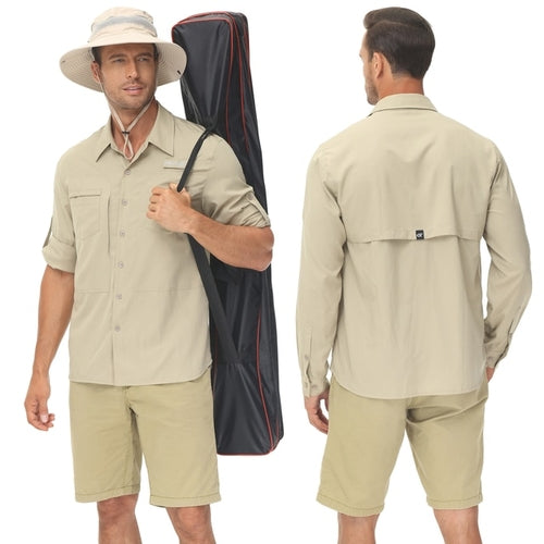 Men's Summer Long Sleeve Fishing Shirts UPF 50+ Sun Protection Hiking