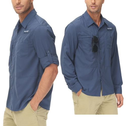 Men's Summer Long Sleeve Fishing Shirts UPF 50+ Sun Protection Hiking