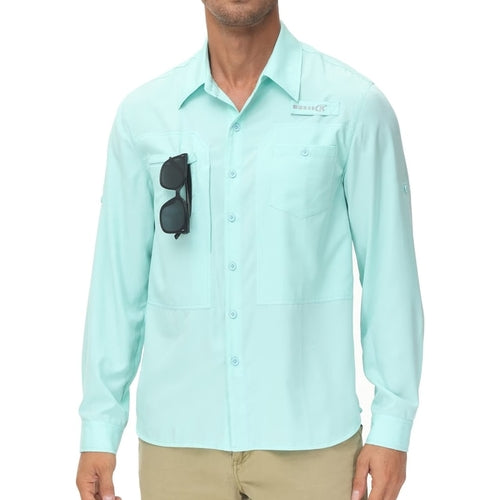 Men's Summer Long Sleeve Fishing Shirts UPF 50+ Sun Protection Hiking
