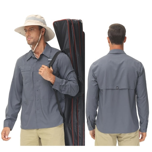 Men's Summer Long Sleeve Fishing Shirts UPF 50+ Sun Protection Hiking