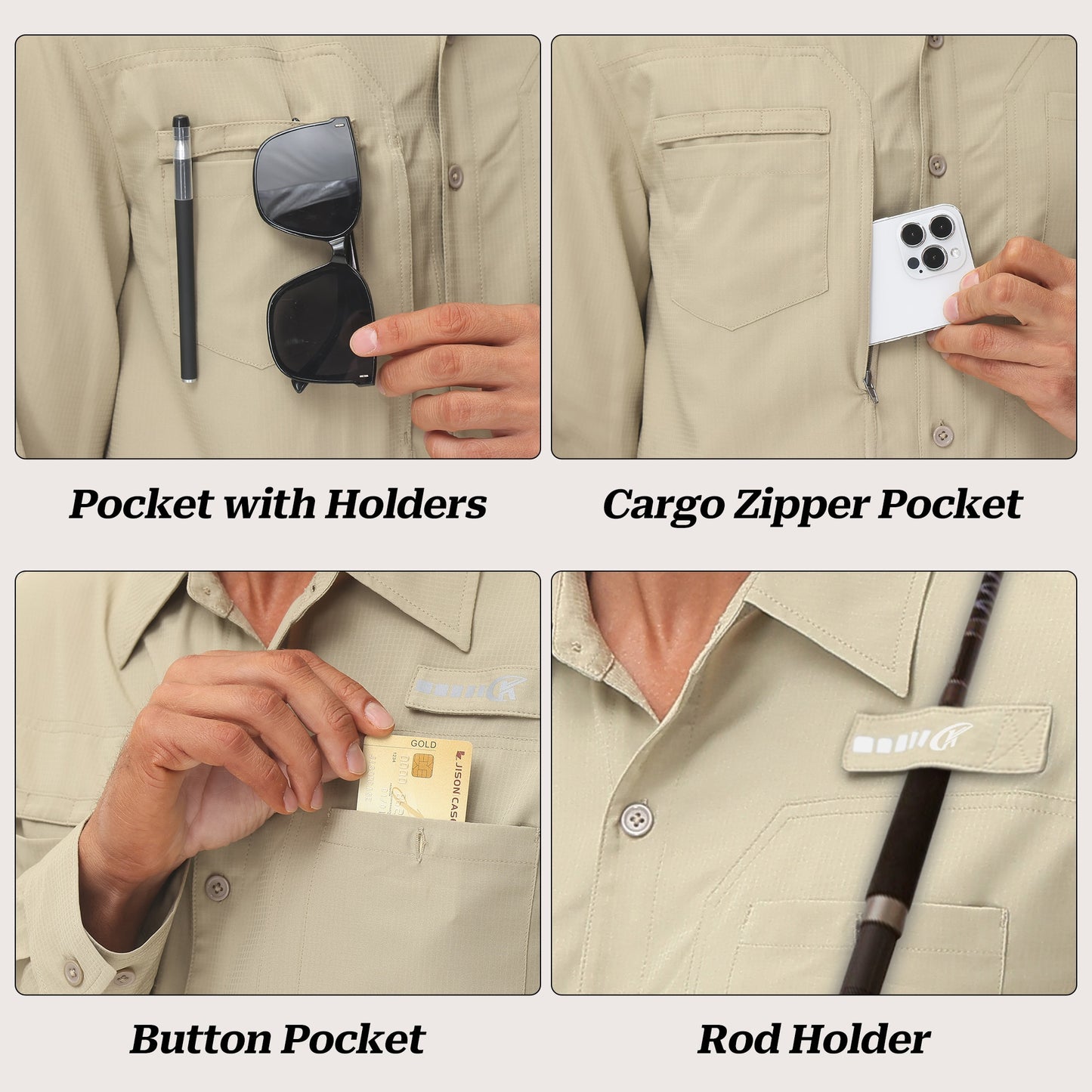 Men's Summer Long Sleeve Fishing Shirts UPF 50+ Sun Protection Hiking