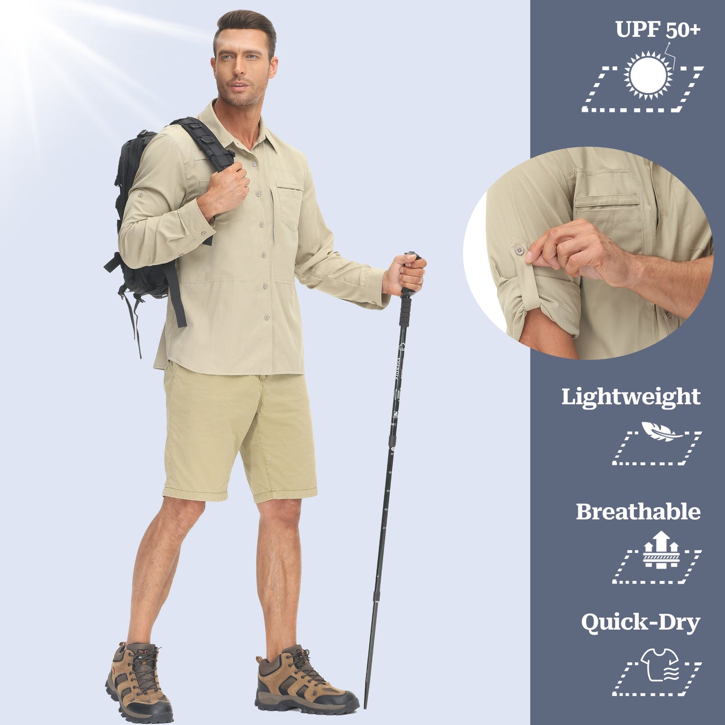 Men's Summer Long Sleeve Fishing Shirts UPF 50+ Sun Protection Hiking