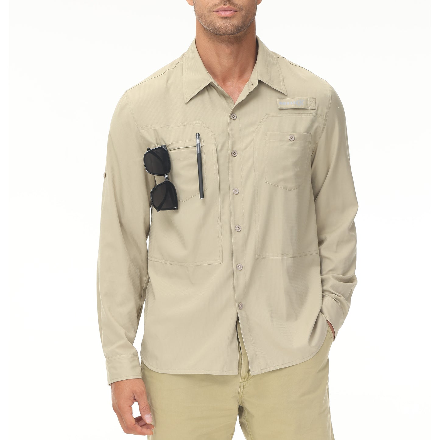 Men's Summer Long Sleeve Fishing Shirts UPF 50+ Sun Protection Hiking