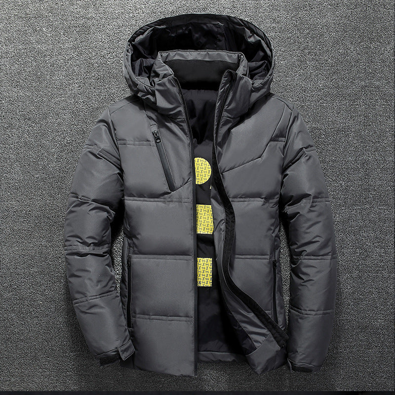 New White Duck Down Jacket Men Winter Warm Solid Color Hooded Down