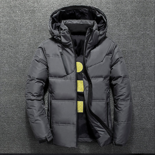 New White Duck Down Jacket Men Winter Warm Solid Color Hooded Down