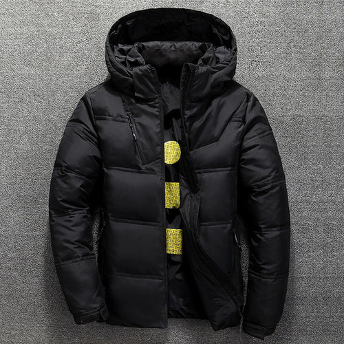 New White Duck Down Jacket Men Winter Warm Solid Color Hooded Down