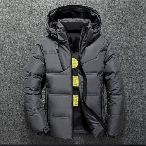 New White Duck Down Jacket Men Winter Warm Solid Color Hooded Down
