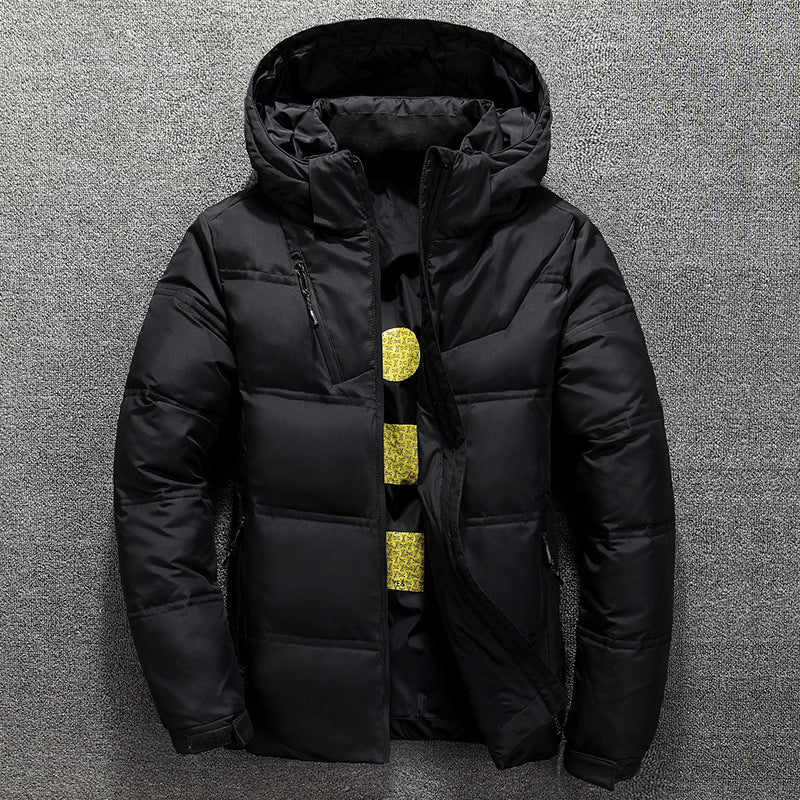 New White Duck Down Jacket Men Winter Warm Solid Color Hooded Down