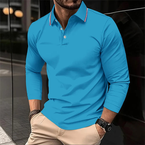 2025 Men's Summer Long Sleeve Lapel Polo Casual Breathable Comfortable