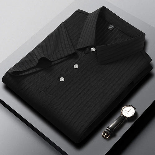 2025 New Men's Casual Fashion Striped Short Sleeved Collar Polo Shirt
