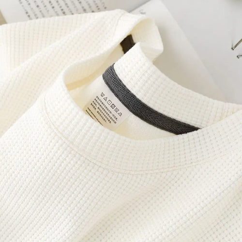 Waffle Short Sleeved T-shirt for Men and Women Summer Japanese Round
