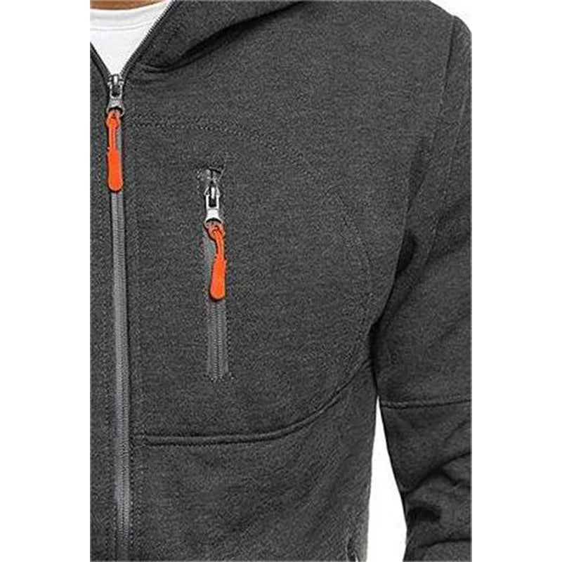 Solid color men's hooded jacket Casual long-sleeved hoodie Zipper Gym