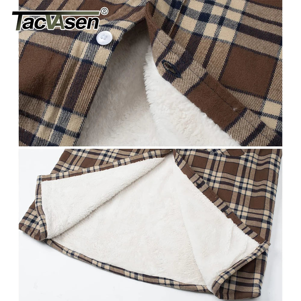 TACVASEN Men's Plaid Flannel Jacket Sherpa Fleece Lined Warm Winter