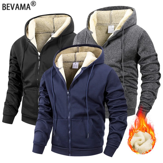 Winter Men's Zipper Jacket Fleece Warm Windproof Hoodies Heavyweight