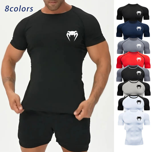 Men's Compression Shirts Fitness Snake Print Gym Shirts Quick Dry