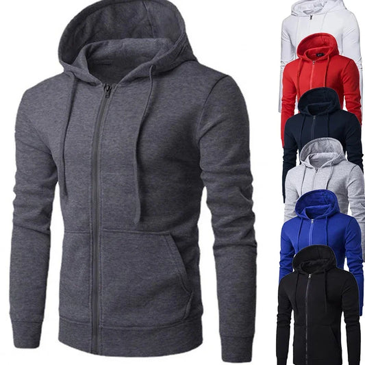 Men's Fashion Fleece Zipper Sweatshirt Loose Casual Hoodie for Spring