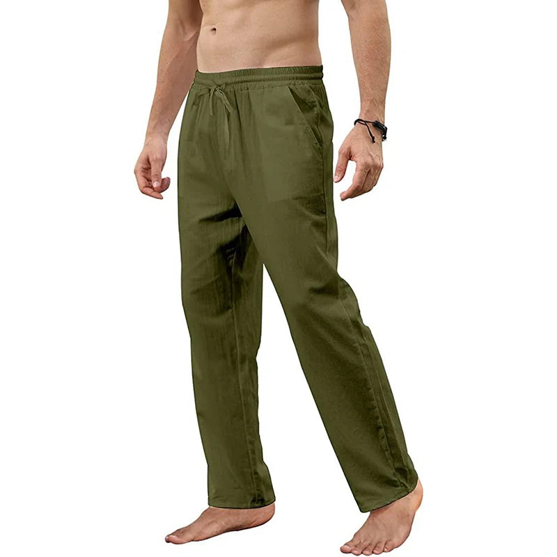 Men's Cotton Linen Pants Loose Breathable Casual Solid Color Long