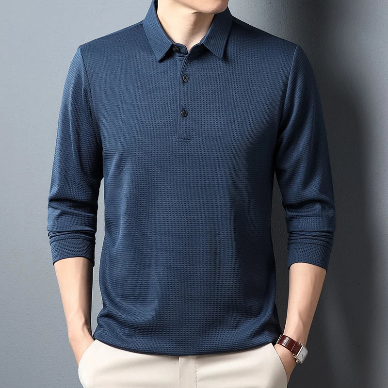 Men's Business Casual Polo Long Sleeve T-shirt Summer Comfortable