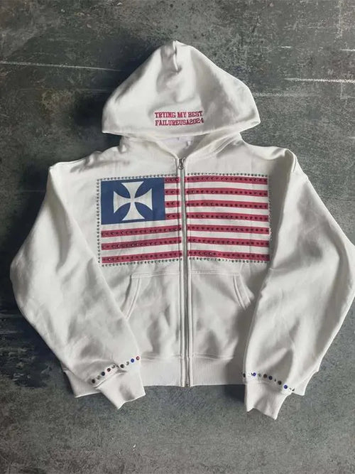 Autumn new national flag minimalist design color collision pattern men