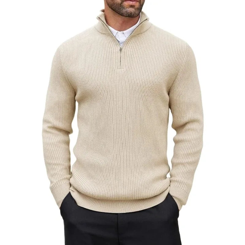 Autumn Men's Quarter Zip Pullover Dress Slim Sweater Mock Neck