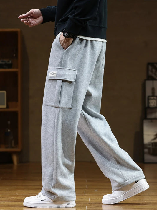 Spring Autumn Multi-Pockets Sweatpants Men Drawstring Waist Sportswear
