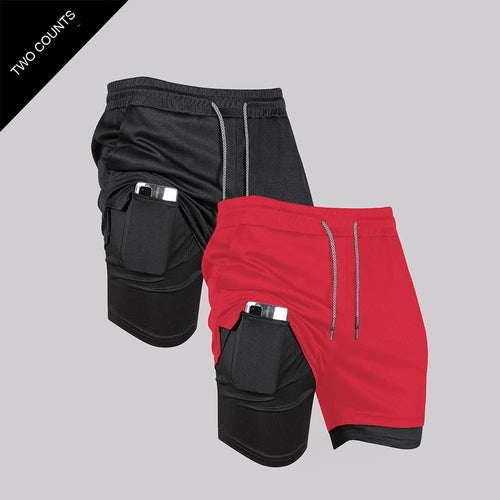 Men's Double Layer Fitness Shorts Men Fitness Gym Training 2 in 1