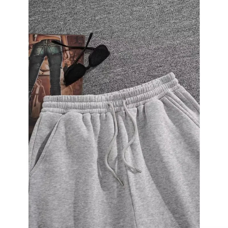 Four season new solid color gray loose cotton men's casual drawstring