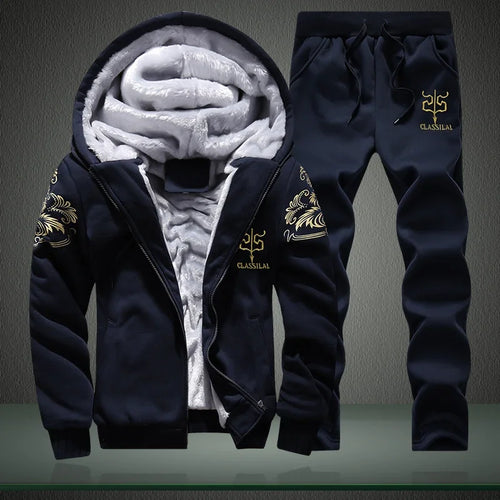 Men's autumn and winter sports set hooded casual cardigan jacket