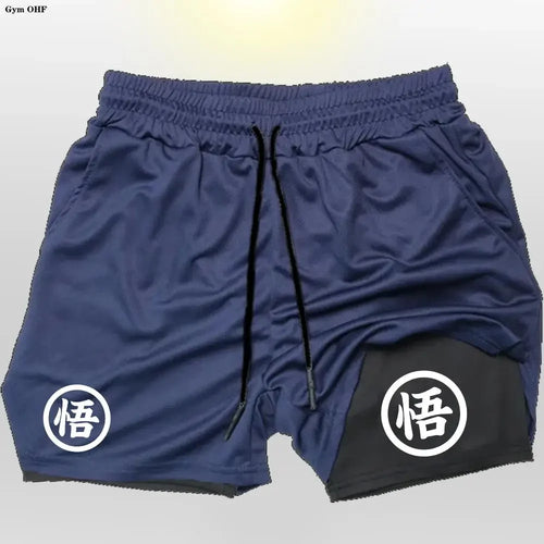 Goku Anime Running Shorts Men Fitness Gym Training 2 in 1 Sports