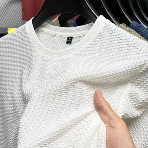 Men's Short Sleeve Mesh Bamboo Ice Silk T-shirt Casual Versatile