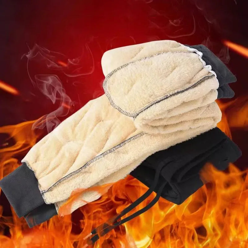 Men Plush Thick Fleece Waterproof Sweatpant Winter Windproof Casual
