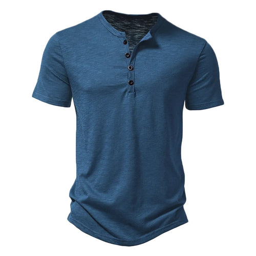 Henley Collar Summer Men Casual Solid Color Short Sleeve T Shirt for
